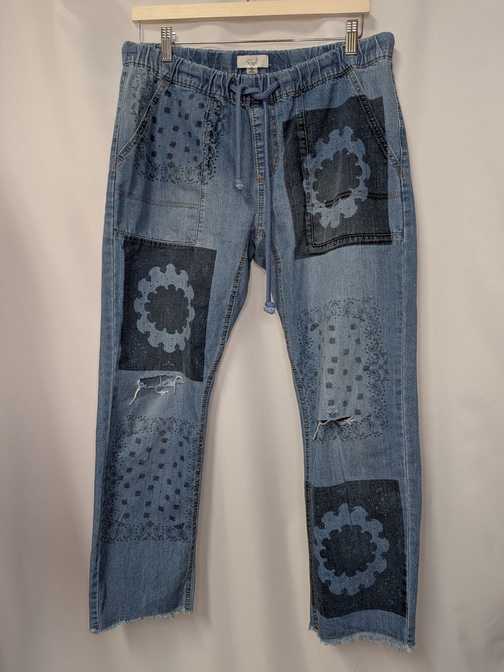 Easel Los Angeles Draw string printed denim pants M
